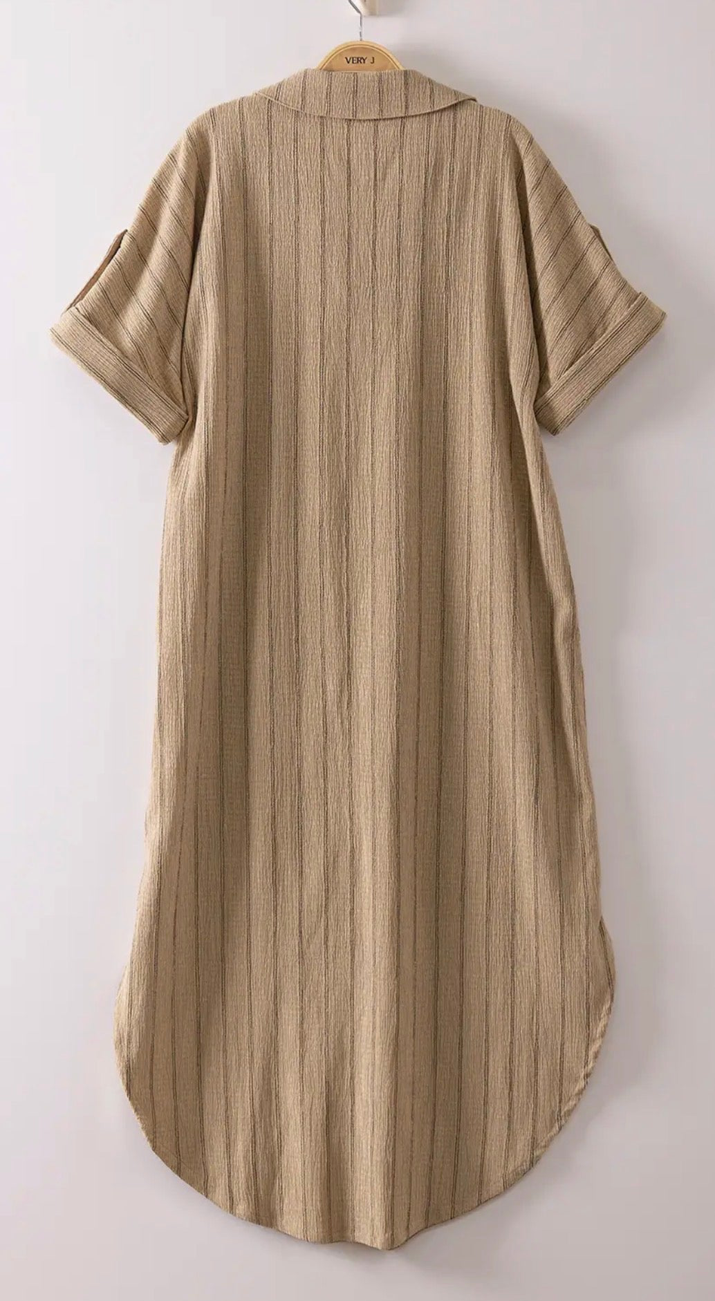 Taupe Striped Linen Midi