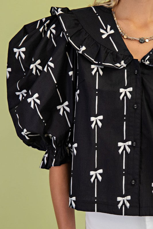 Bow puff sleeve top