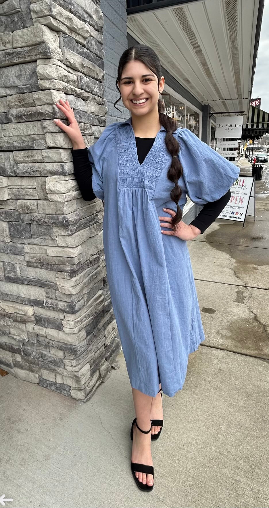 Lt blue Smock Yoke midi