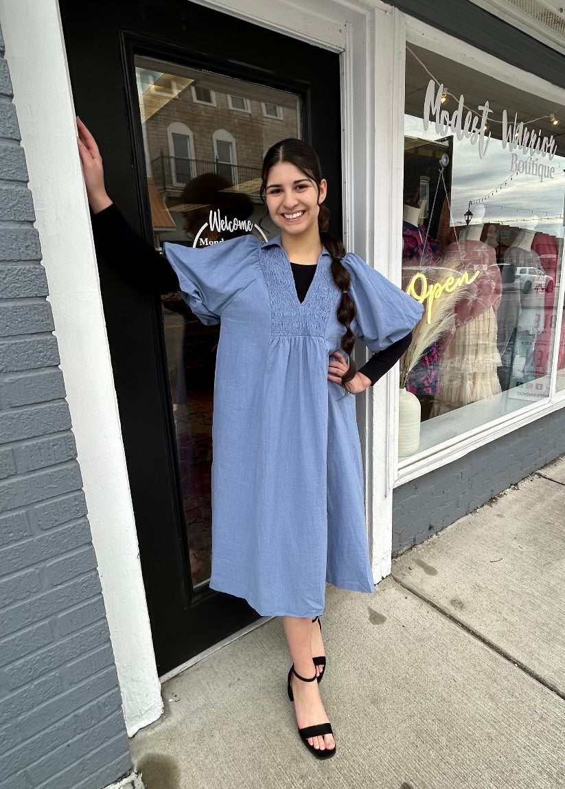Lt blue Smock Yoke midi