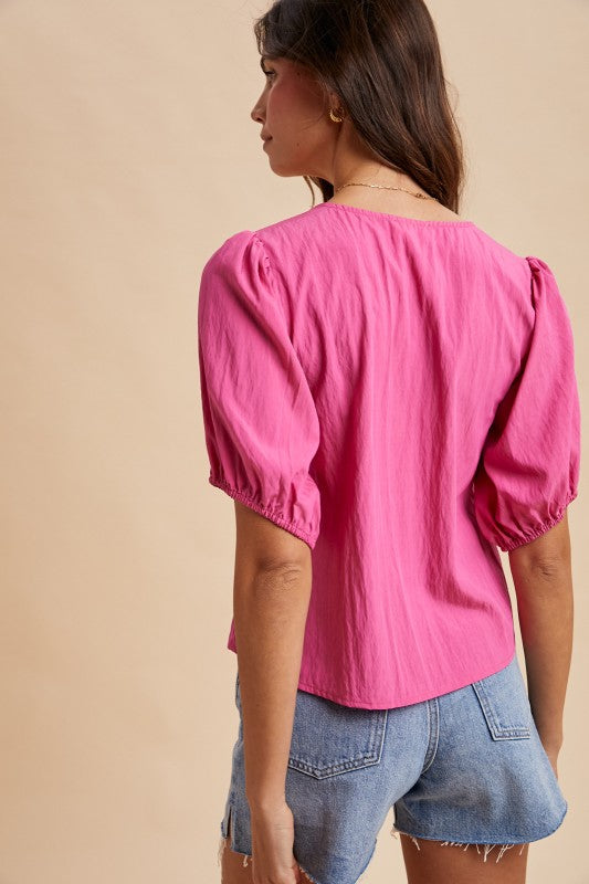 Scallop Tie Front Blouse