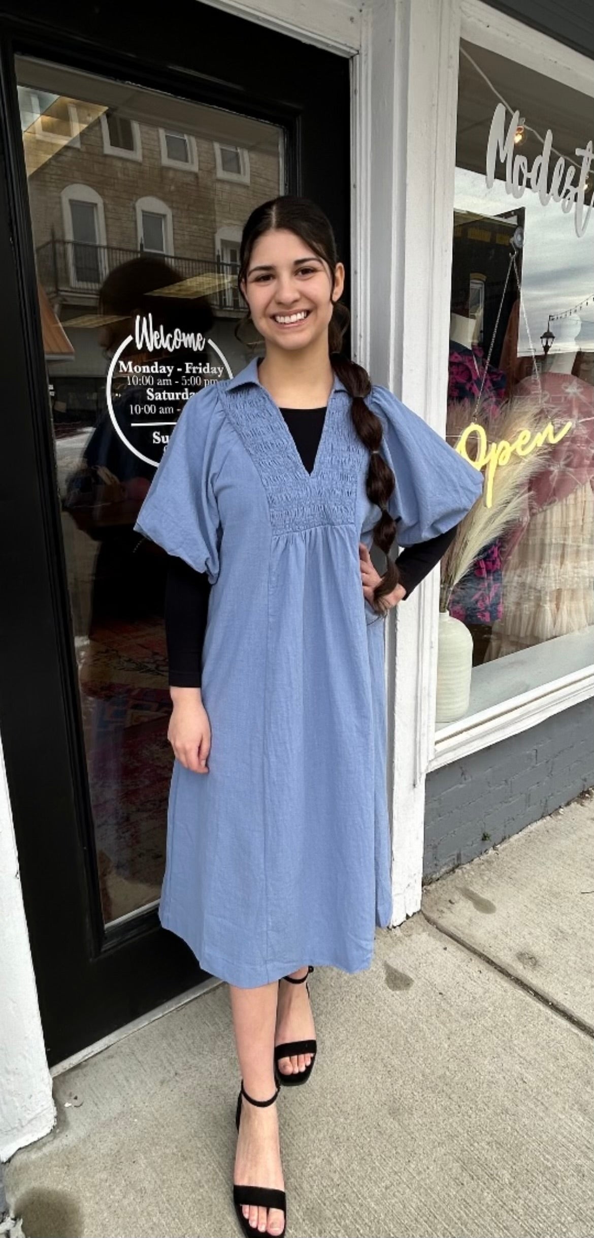 Lt blue Smock Yoke midi