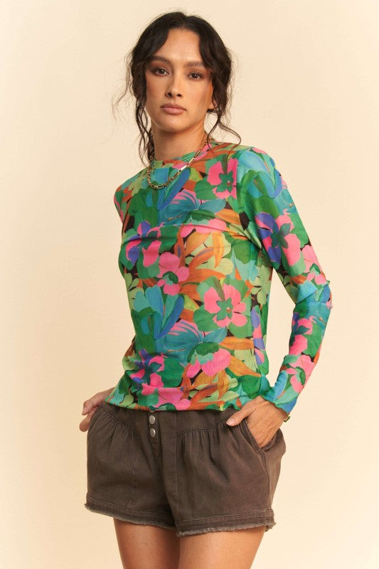 Flower Print Mesh Top