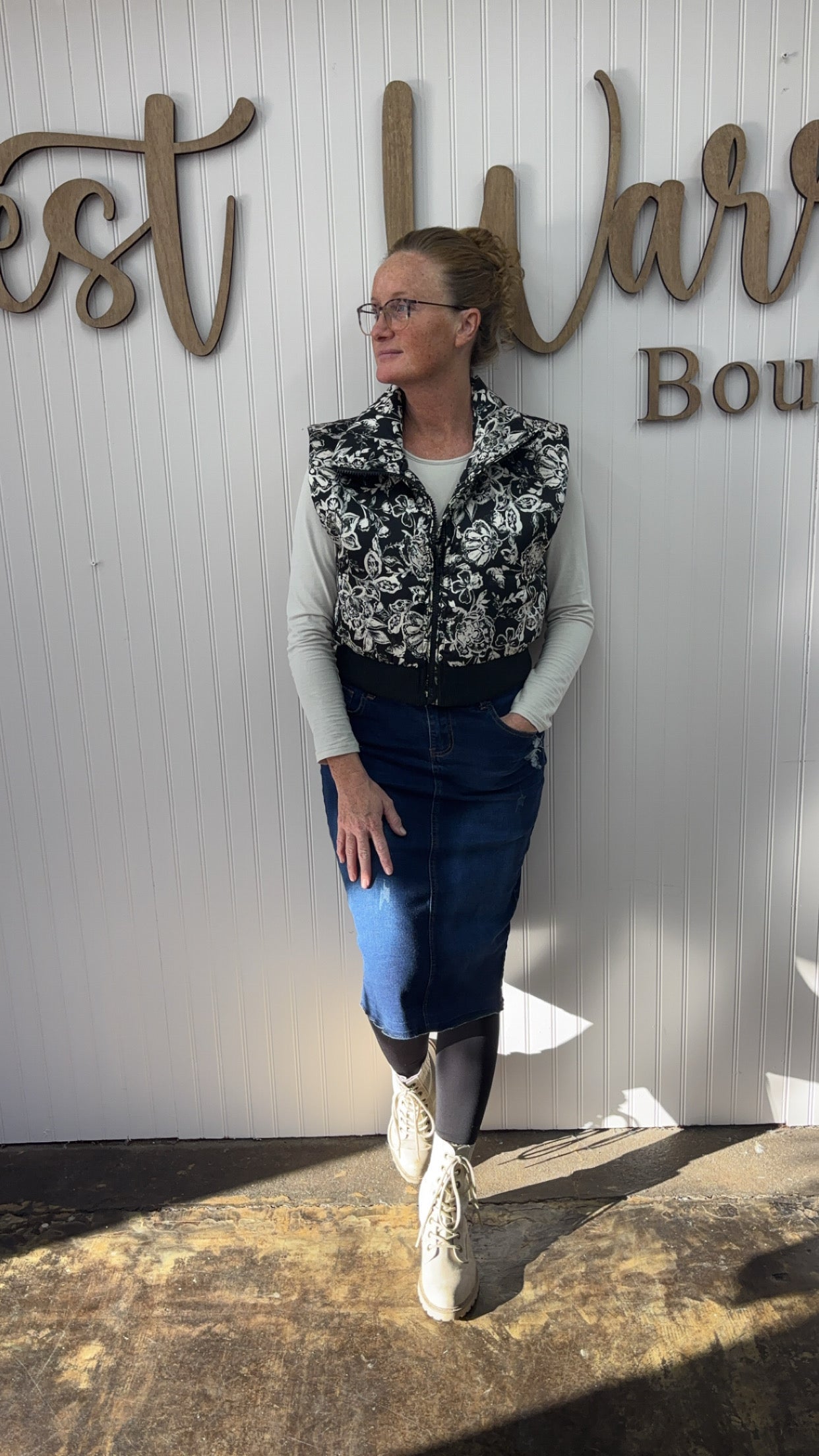 Black floral vest