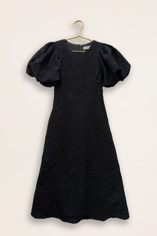 Black Puff Sleeve Midi Dress