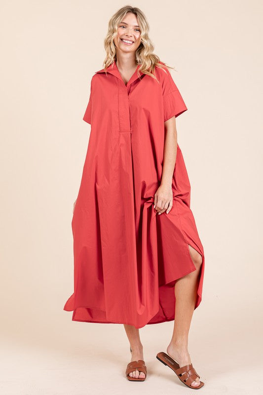 Crimson solid loose fit dress