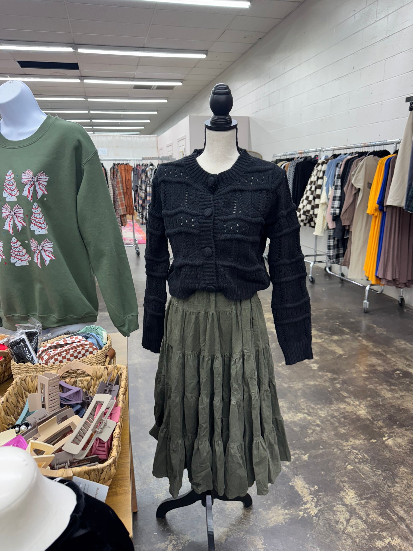 Olive tiered skirt
