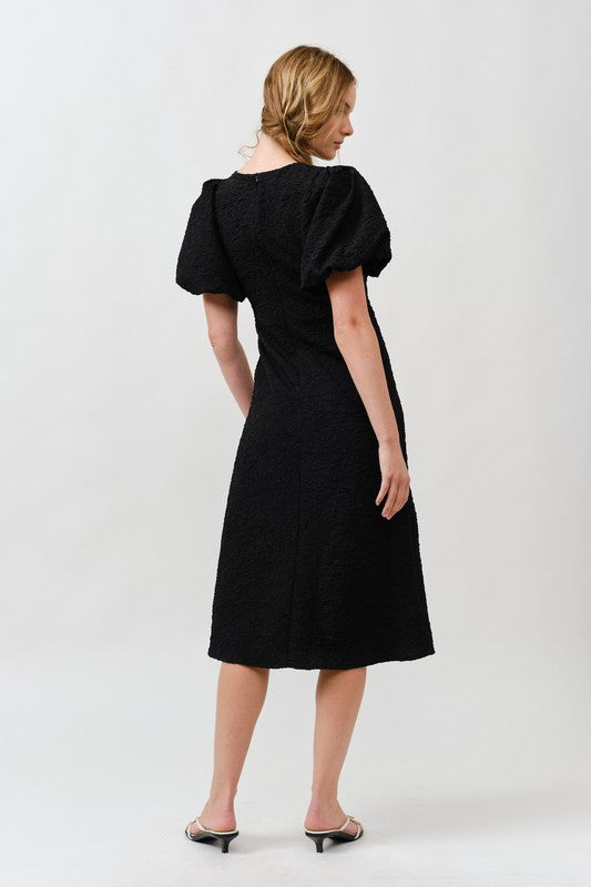 Black Puff Sleeve Midi Dress