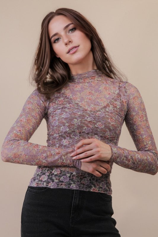 Mauve Floral Mesh Top