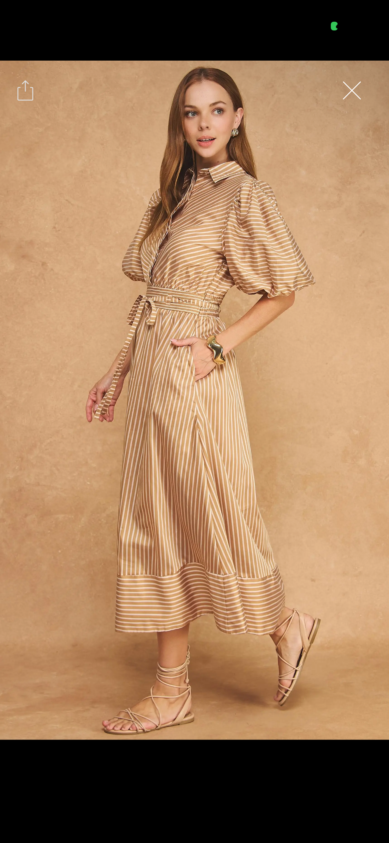 Tan/blush Striped puff sleeve