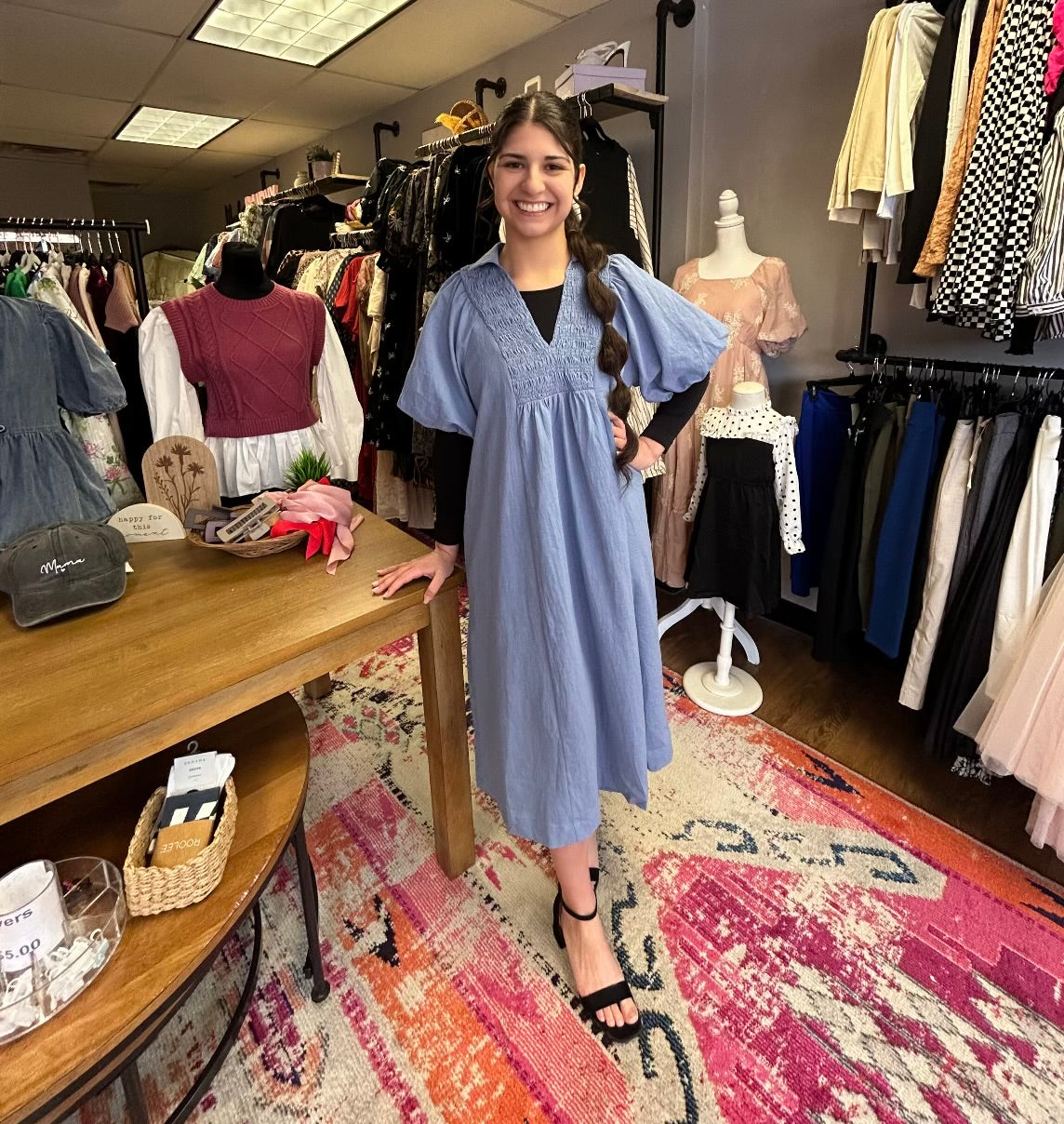 Lt blue Smock Yoke midi