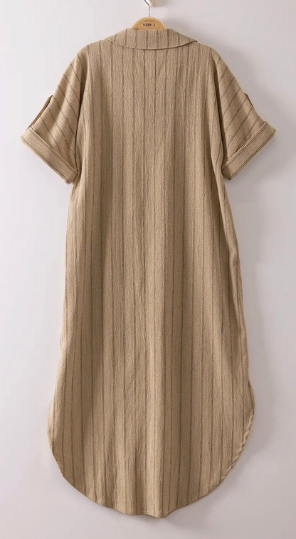 Taupe Striped Linen Midi