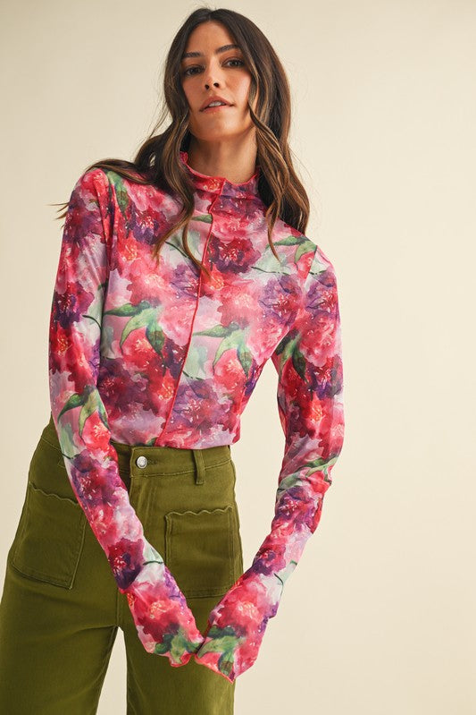 Magenta Floral Mesh Top