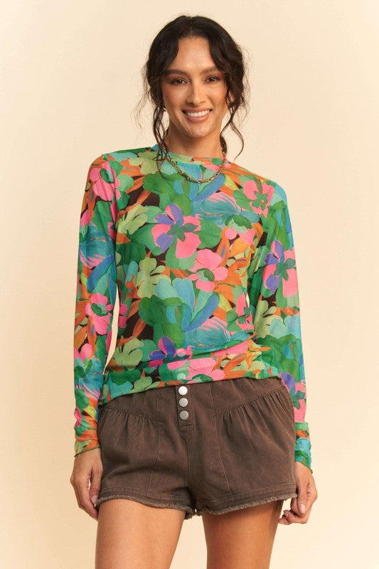 Flower Print Mesh Top