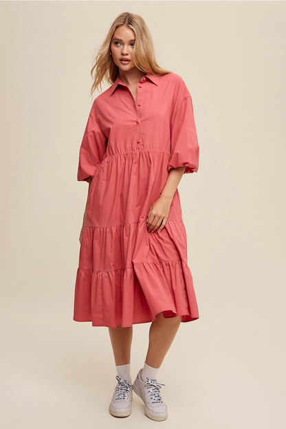 Rose Tiered Poplin Dress