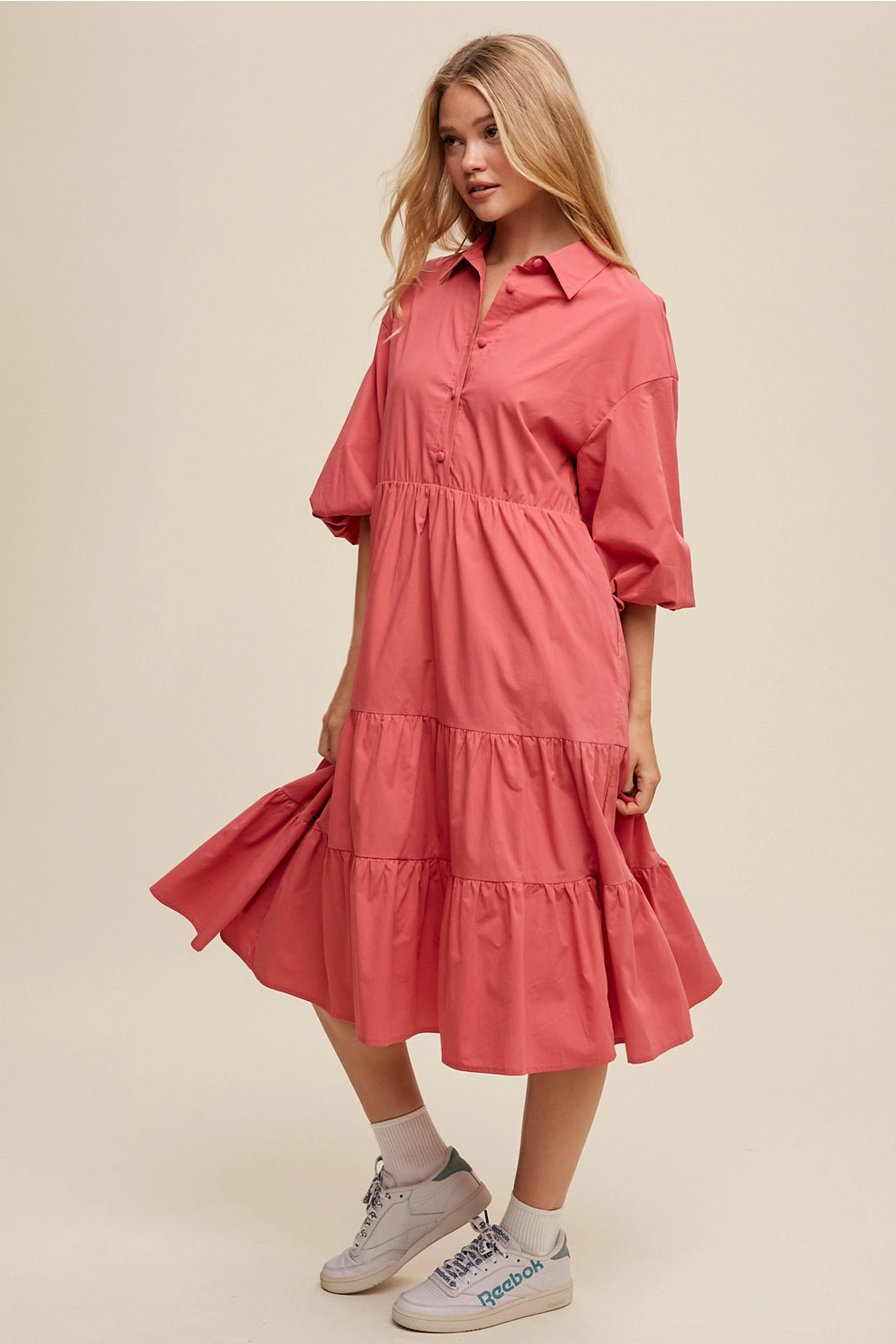 Rose Tiered Poplin Dress