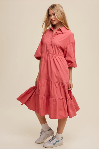 Rose Tiered Poplin Dress