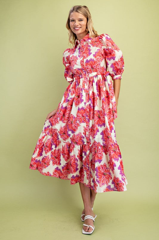 Floral Button Down Shirt Dress