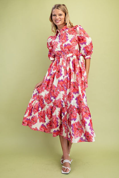 Floral Button Down Shirt Dress