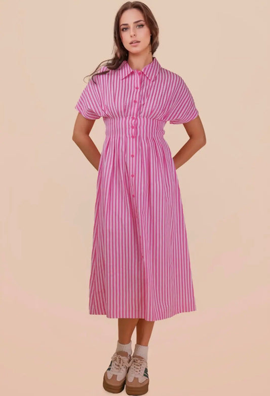 Pleated Striped Midi