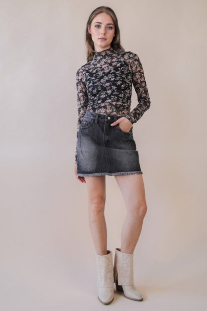 Black Floral Mesh Top