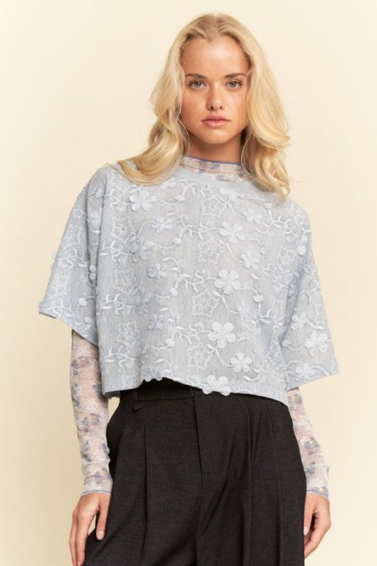 Floral Mesh Babydoll Top