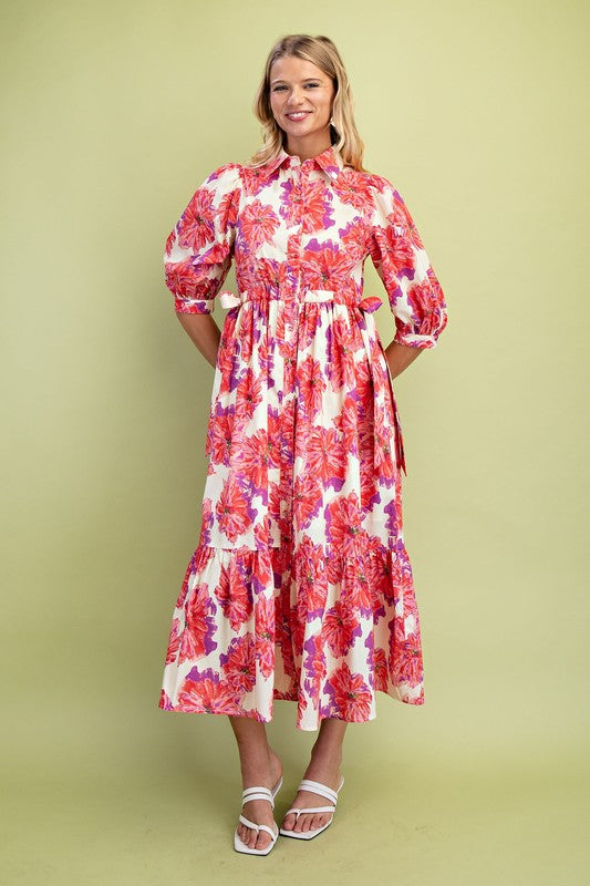 Floral Button Down Shirt Dress