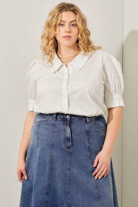 Plus Poplin Collar Blouse