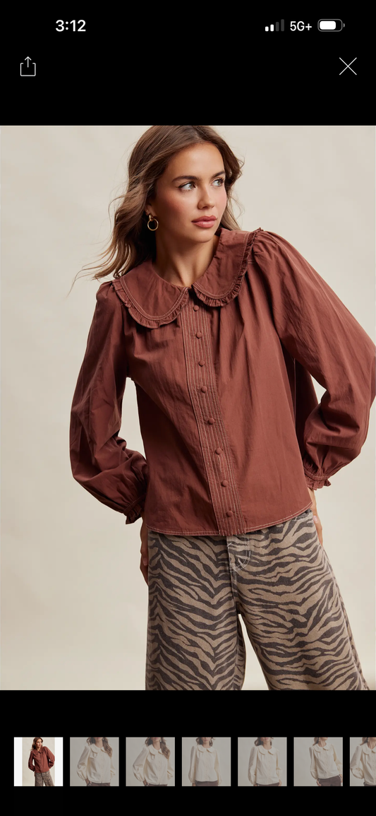 Mocha ruffle Colar Top