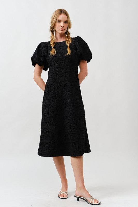 Black Puff Sleeve Midi Dress