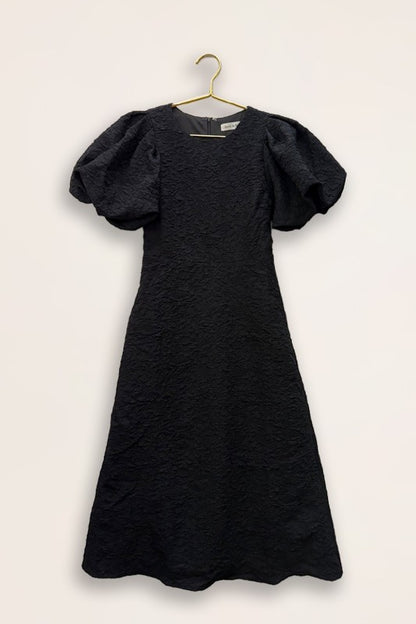 Black Puff Sleeve Midi Dress