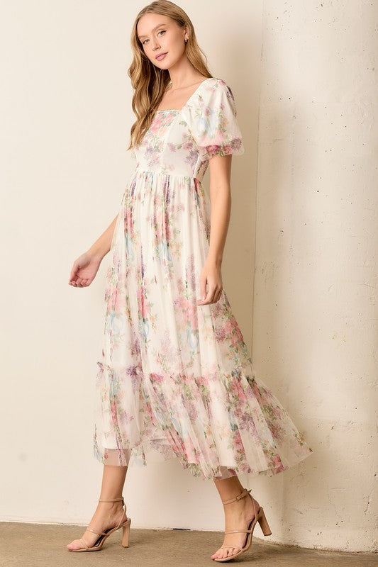 Ivory Floral Tiered Dress