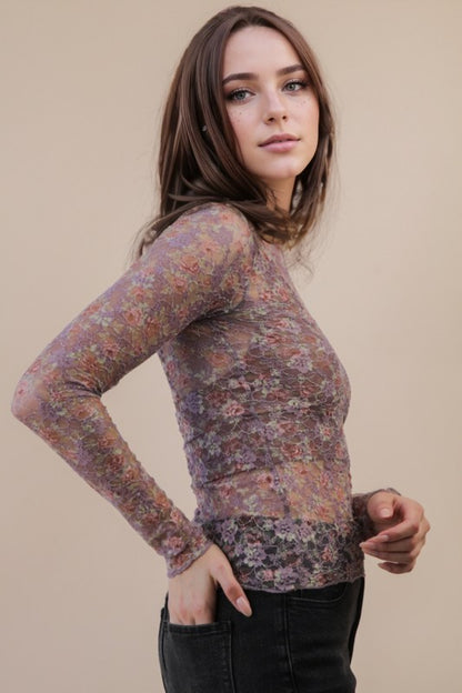 Mauve Floral Mesh Top