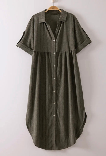 Olive Striped Linen Midi