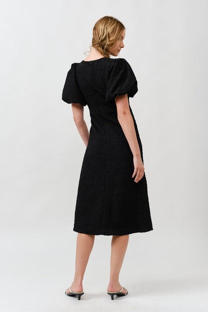 Black Puff Sleeve Midi Dress