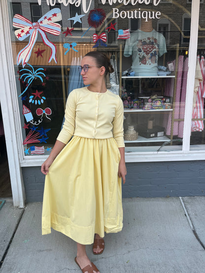 The lemon CARDIGAN TOP AND SKIRT SET