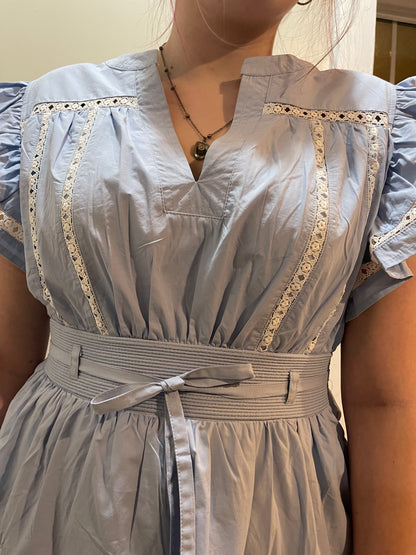 Lace Sleeve Flutter Midi Dress