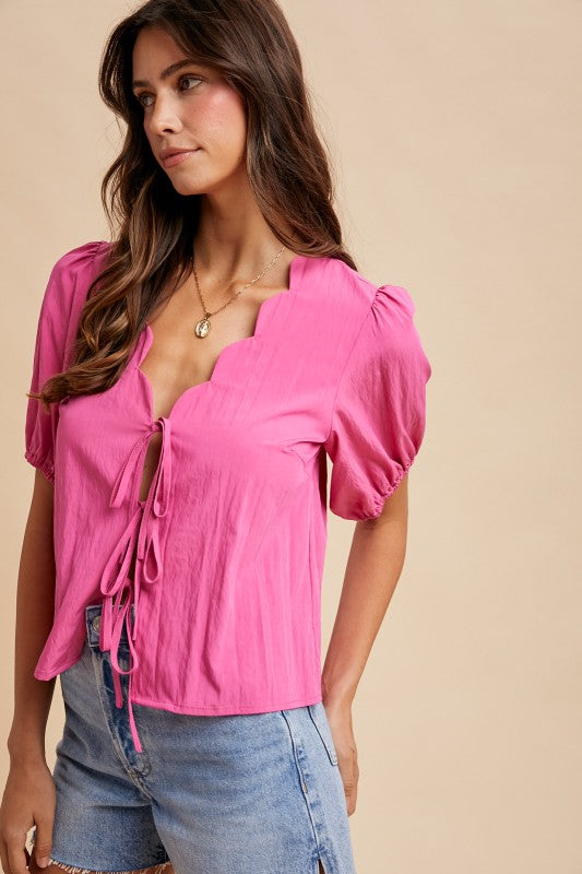 Scallop Tie Front Blouse