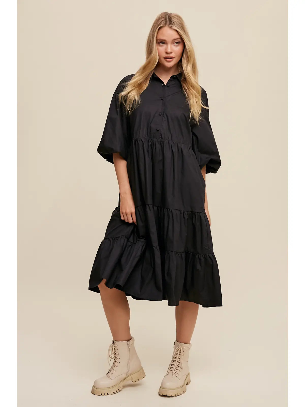 Black Tiered Poplin Dress