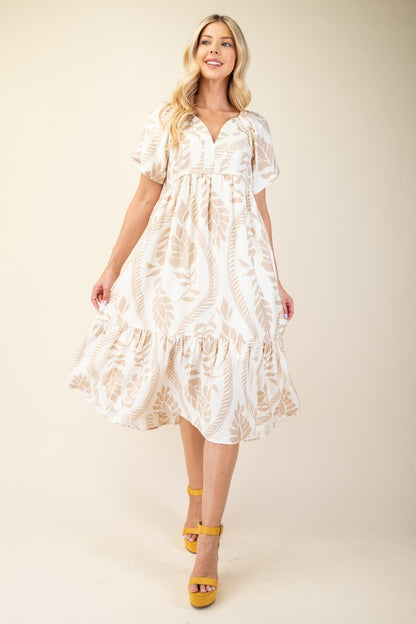 V-Neck Short Sleeve Midi