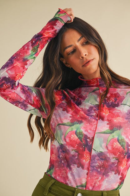Magenta Floral Mesh Top