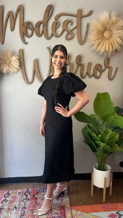 Black Puff Sleeve Midi Dress