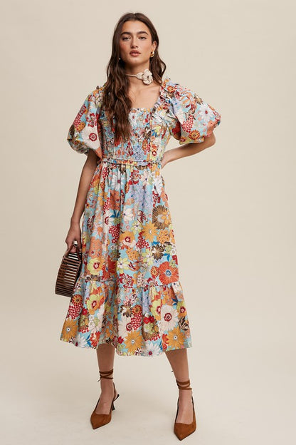 Vintage Floral Puff Dress