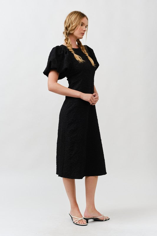 Black Puff Sleeve Midi Dress