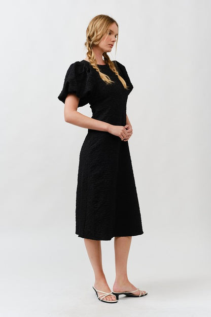 Black Puff Sleeve Midi Dress