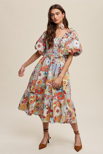 Vintage Floral Puff Dress