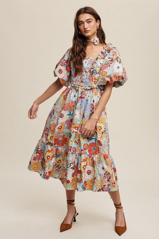Vintage Floral Puff Dress